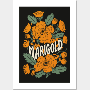 Marigold Retro Flower Design Posters and Art